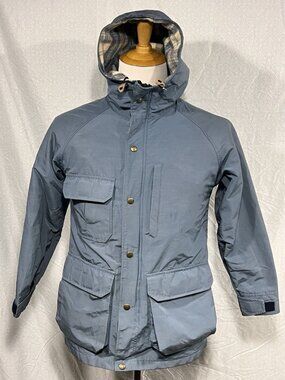 Vintage Woolrich Woman Hooded Parka Plaid Wool Lined Blue Jacket M